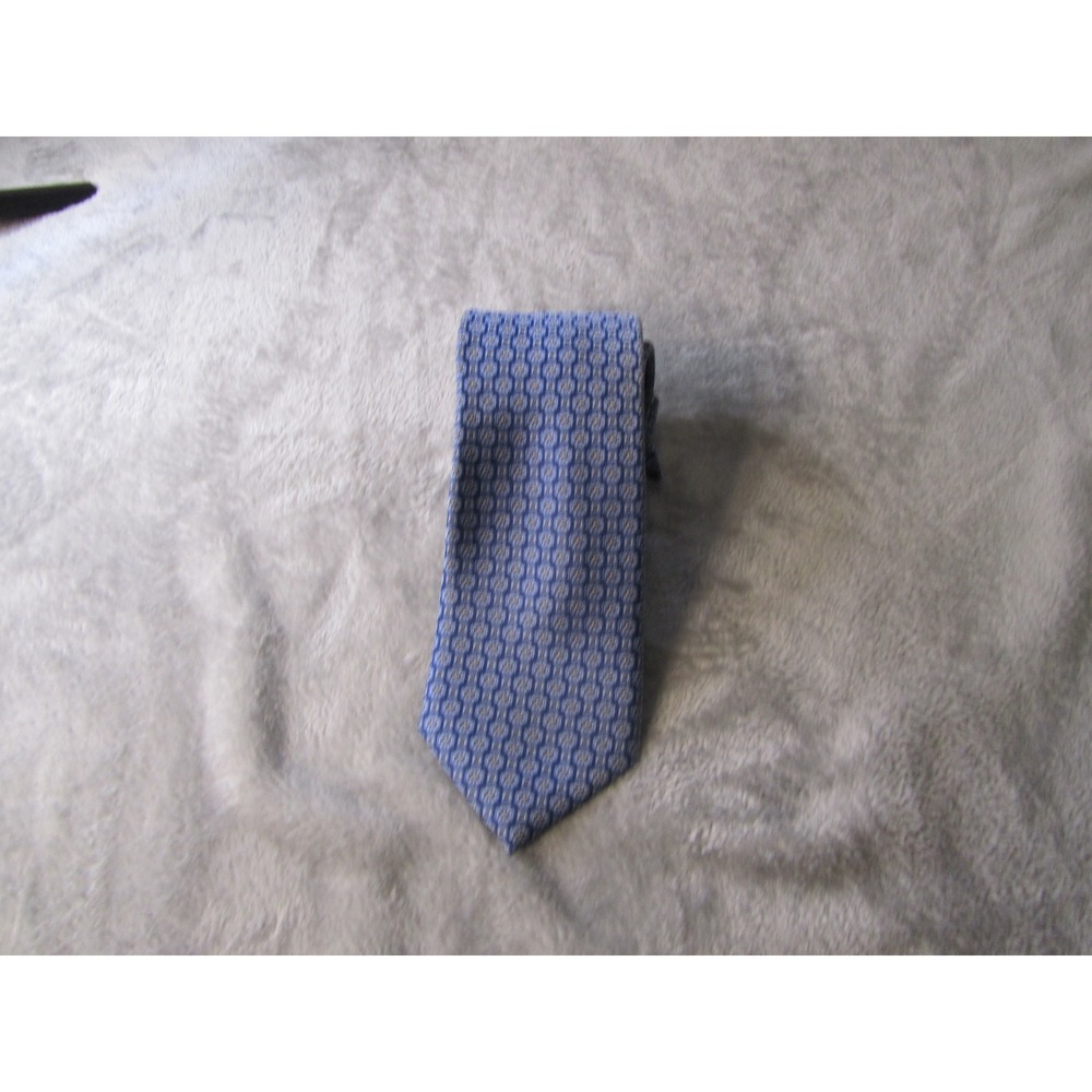 The Mens Store Bloomingdales Blue Silk Geometric Medallion Handmade Necktie